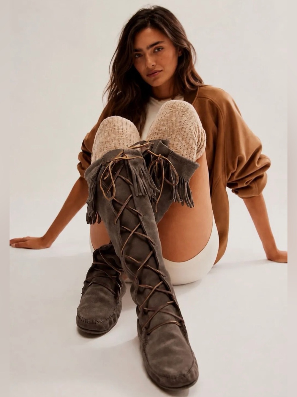MINNETONKA Suede Fringe
Lace-Up Knee High Boots